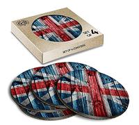 4 x Eco Boxed Cork Coasters - Wooden Effect Union Jack UK Flag Drink Cup Mug Glass Table Mat #8312