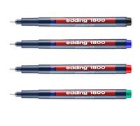 4 x Edding 1800 Drawing Pen Pigment Liner Fineliner 0.1mm Black,Blue,Red,Green