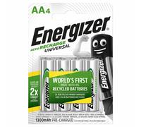 4 x Energizer Rechargeable AA batteries Universal 1300 mAh Accu NiMh Pack of 4