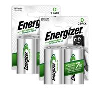 4 x Energizer Rechargeable D Size batteries Recharge Power NiMH 2500mAh LR20