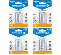 4 x everActive 9V Rechargeable Battery 250mAh Ni-MH E Block PP3 HR22 6LR61 HR9V
