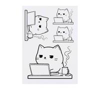 4 x 'Exhausted Cat Working with Coffee' Temporary Tattoos - Water Resistant, Skin-Safe, Non-Toxic Transfers, Mixed Sizes (TO00083510)