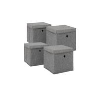 OHS Faux Linen Fabric Storage Box with Lid, Removable Base Collapsible Toy Box Organiser Square Storage Cube Eyelet Easy Packable, Living Room Office Bedroom, Charcoal Grey 4 Pack