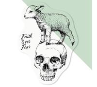 4 x 'Faith Over Fear Lamb Standing on Skull' Clear Sticker Decals - Waterproof Film for Windows, Cars, Walls & Crafts, Small (50mm) (DC00134832)