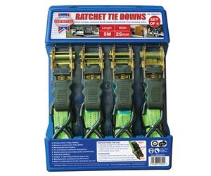 4 x FAITHFULL 5m/16ft Long Ratchet Straps Trailer Car/Van/Boat Tie Downs 272Kg