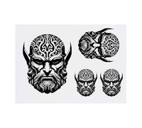 4 x 'Fantasy Demon Head' Temporary Tattoos - Water Resistant, Skin-Safe, Non-Toxic Transfers, Mixed Sizes (TO00085254)