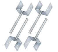 4 x Fence Posts Support, U-Type Pergola Bracket Extenders with Foot-Shaped Concrete Anchors. Heavy-Duty Galvanized Steel Spikes, 4mm Thick. 100 x 100 x 60mm (4" x 4" x 2.3")