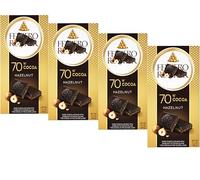 4 x Ferrerro Premium Dark Chocolate Bar 70% Cocoa with Crunchy Hazelnuts - Luxury Indulgent Treat, Smooth & Rich Gourmet Chocolate Snack 90g