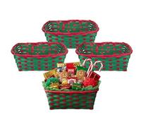 4 x Fill Your Own Christmas Hamper Basket - Small Rectangular Gift Box - Red & Green Woven Basket - Make Your Own Sweet Hamper Bouquet Or Christmas Table Centerpeice - 25cm x 19cm x 9cm