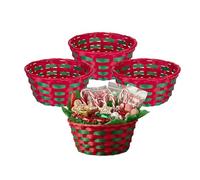 4 x Fill Your Own Christmas Hamper Basket - Small Round Gift Box - Red & Green Woven Basket - Make Your Own Sweet Hamper Bouquet Or Christmas Table Centerpeice - 21cm x 10cm