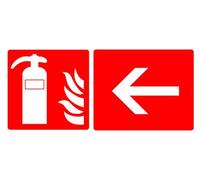 4 x Fire Extinguisher - arrow left - Info Sticker Label Sign Removable Self Adhesive Waterproof Durable Vinyl Label Sticker 225mm x 106mm