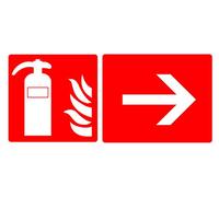 4 x Fire Extinguisher - arrow right - Info Sticker Label Sign Removable Self Adhesive Waterproof Durable Vinyl Label Sticker 225mm x 106mm