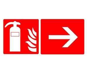 4 x Fire Extinguisher - arrow right - Info Sticker Label Sign Removable Self Adhesive Waterproof Durable Vinyl Label Sticker 225mm x 106mm