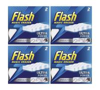 4 x Flash Ultra Power Magic Eraser Stubborn Stains & Mark Remover Multi-Functional Long Lasting Sponge Ideal for Comfort and Effortless Shine Home, Kitchen, Bathroom (Each Pack 2pcs)