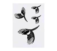 4 x 'Flying Magpie' Temporary Tattoos - Water Resistant, Skin-Safe, Non-Toxic Transfers, Mixed Sizes (TO00046551)