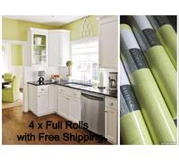 4 x FULL Rolls Pale Green Kitchen Wallpaper - Plain Washable Vinyl - 51160604