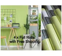 4 x FULL Rolls Washable Wallpaper - Pale Lime Plain - Tough Vinyl - 51160604