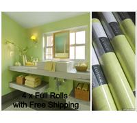 4 x FULL Rolls Washable Wallpaper - Pale Lime Plain - Tough Vinyl - 51160604