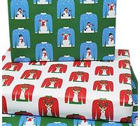 4 x Funny Eco Christmas Jumper Wrapping Paper Sheets 70cmx50cm. Premium Recyclable Xmas Gift Wrap Designed & Made in The UK from 100% Recycled Paper