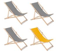 4 x Garden Deck Chair Wooden Beech Foldable Backrest Adjustment 3 Grey 1 Yellow