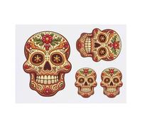 4 x 'Gingerbread Sugar Skull' Temporary Tattoos - Water Resistant, Skin-Safe, Non-Toxic Transfers, Mixed Sizes (TO00077496)