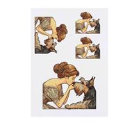 4 x 'Girl With A Terrier Dog' Temporary Tattoos - Water Resistant, Skin-Safe, Non-Toxic Transfers, Mixed Sizes (TO00079838)