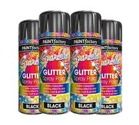 4 x Glitter Black Spray Paint 200ml / 1x Pair of Disposable Gloves Decorative Creative Art and Craft by Swiss Signature