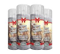 4 x Glitter Christmas Silver Spray Paint 200ml / 1x Pair of Disposable Gloves Decorative Creative Art and Craft by Swiss Signature