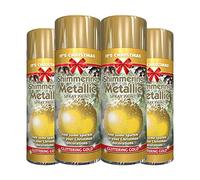 4 x Glitter Metallic Christmas Gold Spray Paint 200ml / 1x Pair of Disposable Gloves Decorative Creative Art and Craft by Swiss Signature