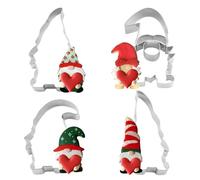 4 x Gnome Cookie Cutters, Christmas Cookie Cutters for Baking, Stainless Steel, Large Christmas Gnome