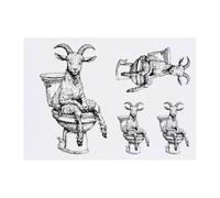 4 x 'Goat on Toilet ' Temporary Tattoos - Water Resistant, Skin-Safe, Non-Toxic Transfers, Mixed Sizes (TO00077000)