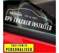 4 x GPS Tracker Stickers Outline Design Personalised Registration Number Printed Device Unit Security Alarm System Warning Window Signs Tag Car Van Truck Caravan Motorhome Lorry Taxi RV Campervan
