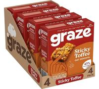 4 x Graze Sticky Toffee Oat Boosts Flapjack Snack Bars 4 x 30g - Vegan Oat Bars, Wholegrain Cereal Bars, High Fibre Snack, Sticky Toffee Flavour, Date & Treacle Flapjacks, On the Go Snack, 120g