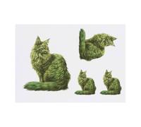 4 x 'Green Turkish Angora Cat' Temporary Tattoos - Water Resistant, Skin-Safe, Non-Toxic Transfers, Mixed Sizes (TO00077244)