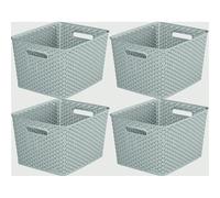 4 x Grey 18L Curver Nestable Plastic Rattan Storage Basket 35.5cm
