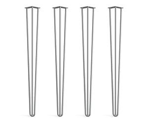4 x Hairpin Legs from DT IRONCRAFT - 102cm 3 Rod / 12mm, Bare Steel with Floor Protector Feet & Screws - Heavy Duty Bar Table Legs
