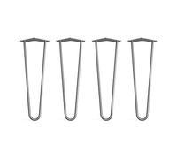 4 x Hairpin Legs from DT IRONCRAFT - 40cm 2 Rod / 10mm, Bare Steel - Bench, Stool & Bedside Table Legs with Floor Protector Feet & Screws