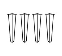 4 x Hairpin Legs from DT IRONCRAFT - 40cm 3 Rod / 10mm, Black - Bench, Stool & Bedside Table Legs with Floor Protector Feet & Screws