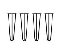 4 x Hairpin Legs from DT IRONCRAFT - 40cm 3 Rod / 12mm, Black - Heavy Duty Bench, Stool, Seat & Bedside Table Legs with Floor Protector Feet & Screws