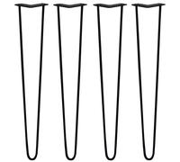 SkiSki Hairpin Table Legs 28” 71cm Pack of 4 Black Heavy Duty 10mm Thick Steel 2 Prong 300kg Load Capacity DIY Furniture Glide Discs Floor Protectors & Screws Included