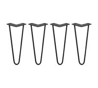4 x Hairpin Legs/Hair Pin Legs Set SkiSki Legs Furniture Desk Bench Chair Table 12" 2 Prong 10mm Black Steel & Protector Feet