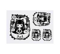 4 x 'Halloween Cat Girl' Temporary Tattoos - Water Resistant, Skin-Safe, Non-Toxic Transfers, Mixed Sizes (TO00078528)