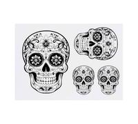 4 x 'Halloween Sugar Skull' Temporary Tattoos - Water Resistant, Skin-Safe, Non-Toxic Transfers, Mixed Sizes (TO00082062)