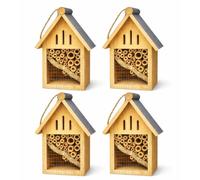 4 x Hanging Wooden Bee Butterfly & Insect Hotel Hive Shelter Garden Nesting Habitat Box House