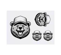 4 x 'Happy Trucker Bear' Temporary Tattoos - Water Resistant, Skin-Safe, Non-Toxic Transfers, Mixed Sizes (TO00070300)