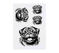 4 x 'Head of A Pug' Temporary Tattoos - Water Resistant, Skin-Safe, Non-Toxic Transfers, Mixed Sizes (TO00070396)