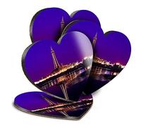 4 x Heart Coasters - Blackpool Tower Night Sky England UK Cork Backed MDF Glossy Tea Coffee Accessory #50297