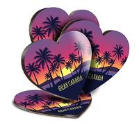 4 x Heart Coasters - Gran Canaria Spain Beach Resort Cork Backed MDF Glossy Tea Coffee Accessory #61078