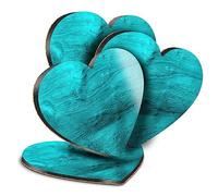 4 x Heart Coasters - Teal Blue Texture Pattern Cork Backed MDF Glossy Tea Coffee Accessory #52238