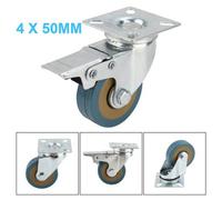 4 X Heavy Duty 50mm Rubber Swivel Castor Wheels With Brake Trolley Furniture